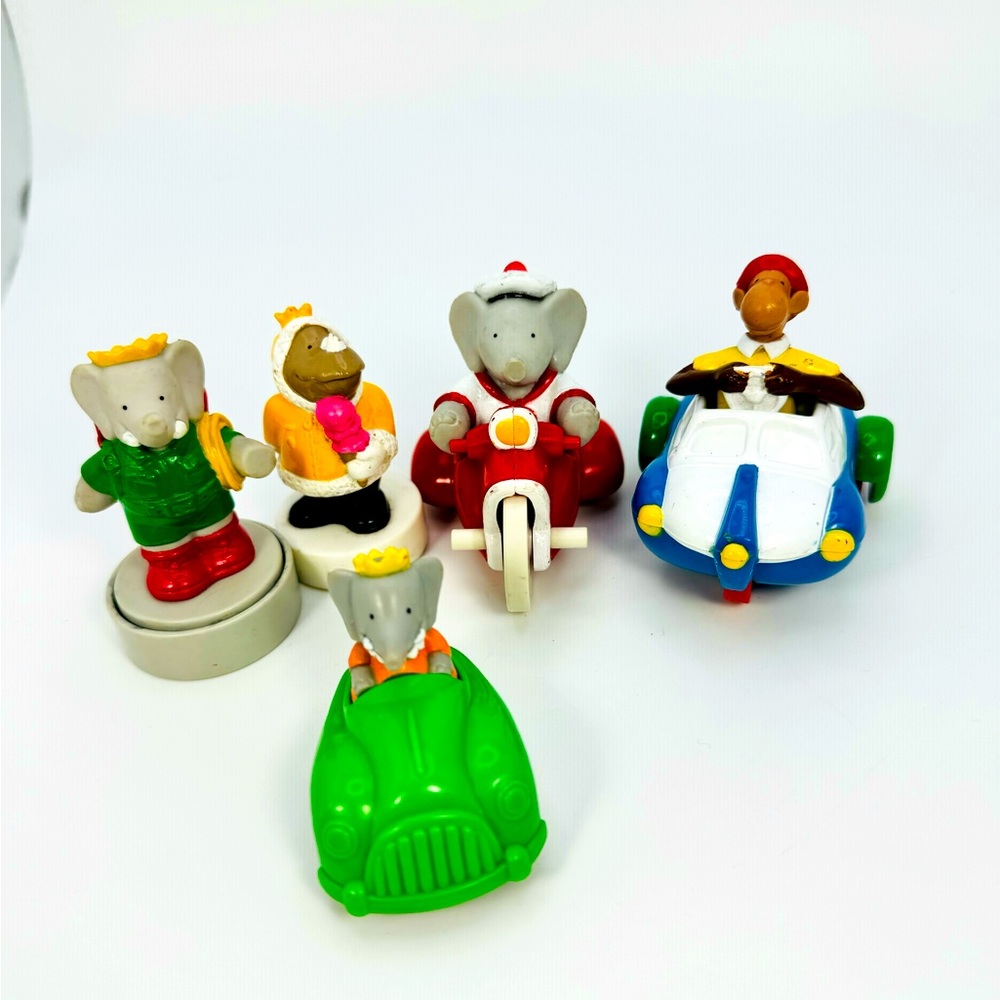 Babar Arby’s Kids Meal Toys 1990s Lot Of 5 Elephant Monkey Rhino Stamps Vehicles